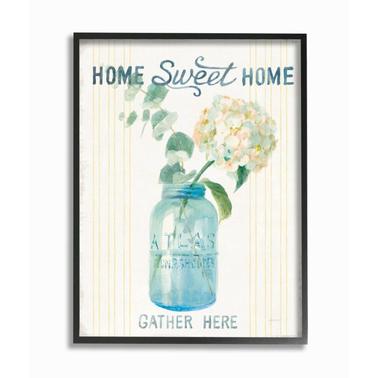 Stupell Industries Home Sweet Home Bouquet in Blue Jar Black Framed Wall Art